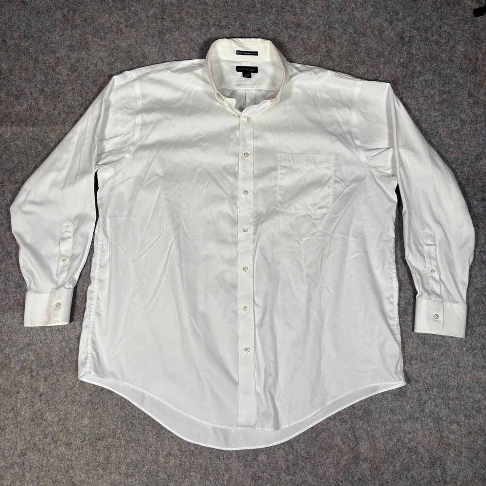 Lands End Dress Shirt Mens 18-35 White No Iron Pinpoint Oxford Traditional Fit